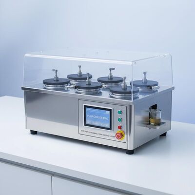 Sistema programável compacto de 6 estações para revestimento por centrifugação para P&D e produção de louças de celulose em pequenos lotes