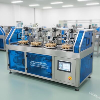 Máquina de Revestimento por Rotação Totalmente Automatizada de 6 Estações para Produtos Moldados em Celulose - Solução de Revestimento Interno de Alta Eficiência