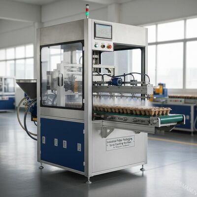 Máquina de revestimento por pulverização de fibras de embalagem de celulose industrial com sistema de pulverização recíproco de precisão para cartão reciclado