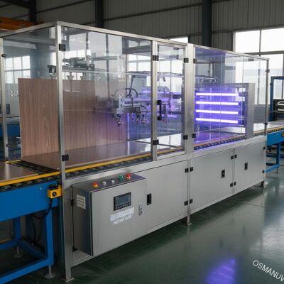 Linha de revestimento por pulverização de tinta UV para acabamento de painéis laminados e curagem instantânea