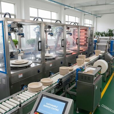 Linha de revestimento de espinha sustentável de artigos de mesa de celulose para produção de embalagens biodegradáveis à barreira à água