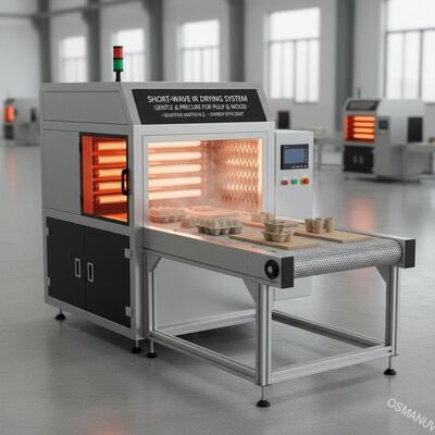 Sistema de secagem IR de ondas curtas para secagem suave e precária de celulose e produtos de madeira sensíveis