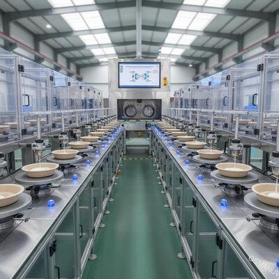 Linha de Revestimento por Spin de Alta Velocidade de 24 Estações com Impermeabilização para Recipientes de Alimentos Moldados em Celulose
