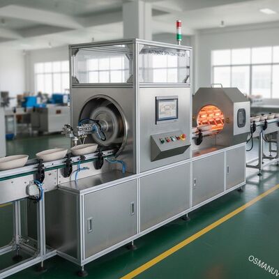 Linha de revestimento por centrifugação automática de alta precisão para revestimento interno uniforme de produtos moldados em polpa