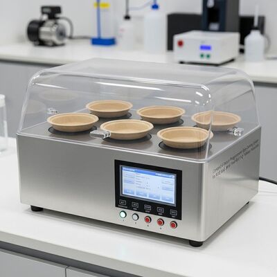 Sistema programável compacto de 6 estações para revestimento por centrifugação para P&D e produção de louças de celulose em pequenos lotes