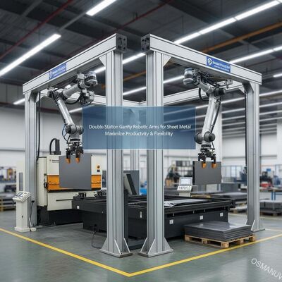 Braços robóticos de pórtico de estação dupla para chapas de metal maximizam a produtividade e a flexibilidade