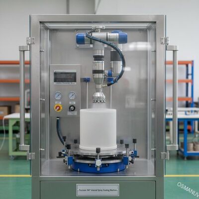 Máquina de revestimento por pulverização interna de 360° de precisão para moldagem de celulose de recipientes industriais e componentes de móveis - espessura de revestimento personalizável de 5 a 50 microns