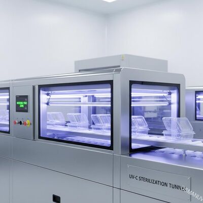 Túnel UV-C em linha para esterilização de alta velocidade de embalagens transparentes de alimentos
