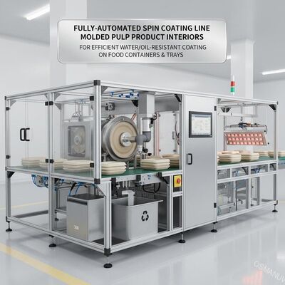 Linha de Revestimento por Spin Totalmente Automatizada para Interiores de Produtos de Polpa Moldada | Para Revestimento Eficiente Resistente à Água/Óleo em Recipientes e Bandejas de Alimentos
