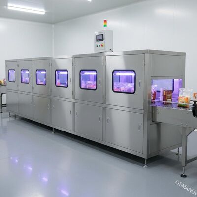 Túnel de esterilização UV industrial para embalagens de alimentos e artigos a granel - Sistema de transporte em linha