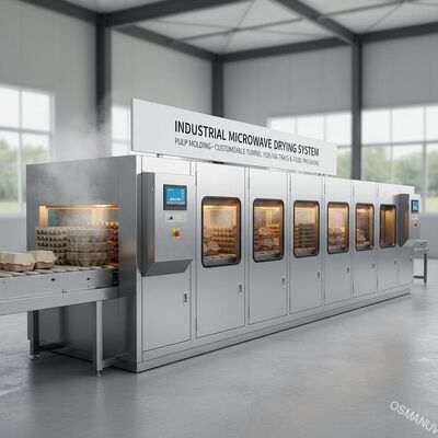 Máquina de Secagem Industrial por Micro-ondas para Moldagem de Celulose - Sistema de Túnel Personalizável para Bandejas de Ovos e Embalagens de Alimentos