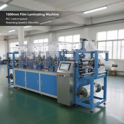 Máquina de laminagem de filme de 1600 mm com sistema de controlo PLC Velocidade de enrolamento 0-100m/min