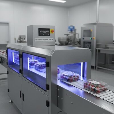 Esterilizador de túnel UV-C de alta intensidade para embalagens de alimentos transparentes