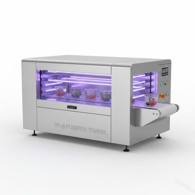 Esterilizador de túnel UV-C de alta intensidade para embalagens de alimentos transparentes