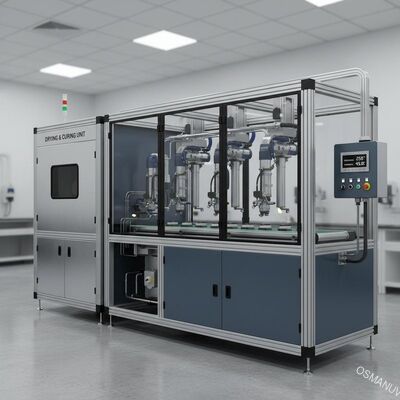 Linha de revestimento de pulverização por ultra-som de precisão com pulverização e controle de temperatura e umidade de várias estações