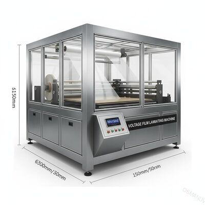 Máquina de laminação de filme de tensão 360-410V/50HZ, de placas ou plásticos ou vidro, com dimensões totais de 6300*1550*1200mm