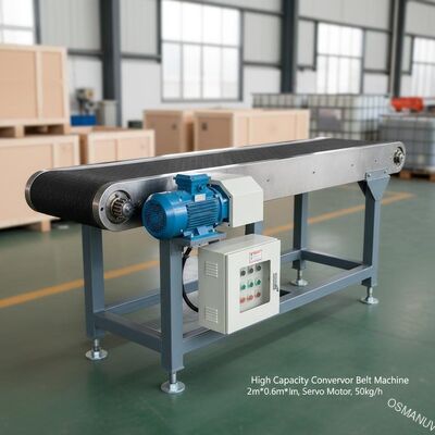 Máquina de banda transportadora de alta capacidade 2m*0,6m*1,5m com servomotor para 50kg/h