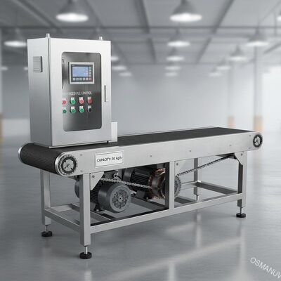 Máquina de transporte por correia de 50 kg/h com controlo PLC avançado