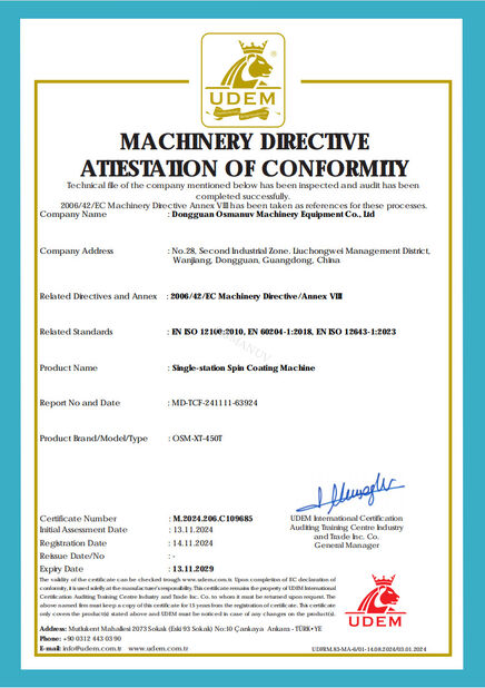 CHINA Dongguan Osmanuv Machinery Equipment Co., Ltd Certificações
