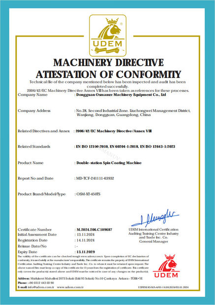 CHINA Dongguan Osmanuv Machinery Equipment Co., Ltd Certificações